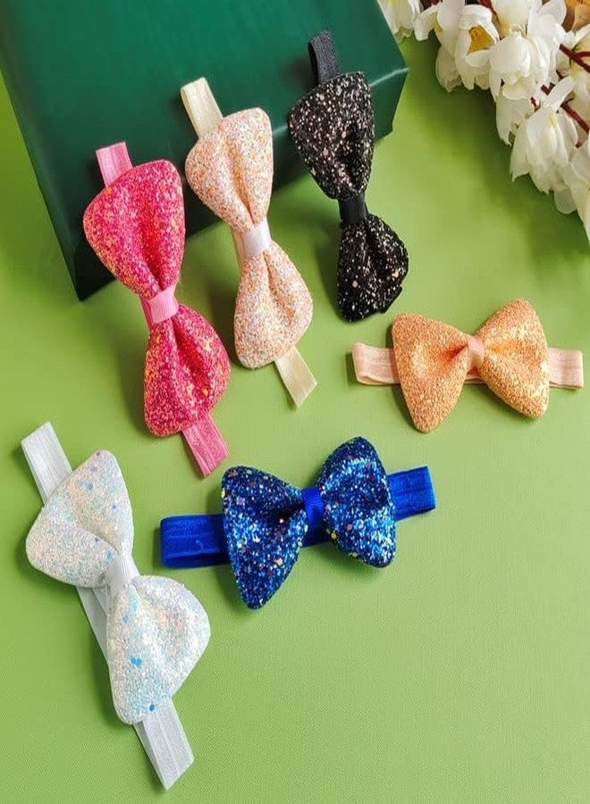 RedChimes 6 Pcs Fancy Stylish Hair Band Glitter Bow Band Multicolor Baby Girls Kids Elastic Hair Accessories - Image 3