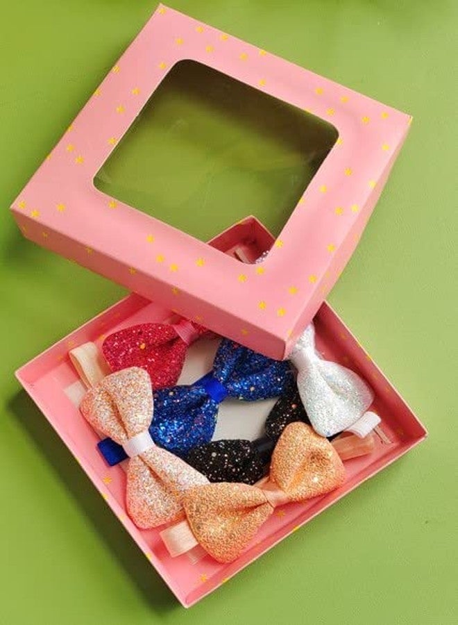 RedChimes 6 Pcs Fancy Stylish Hair Band Glitter Bow Band Multicolor Baby Girls Kids Elastic Hair Accessories - Image 5