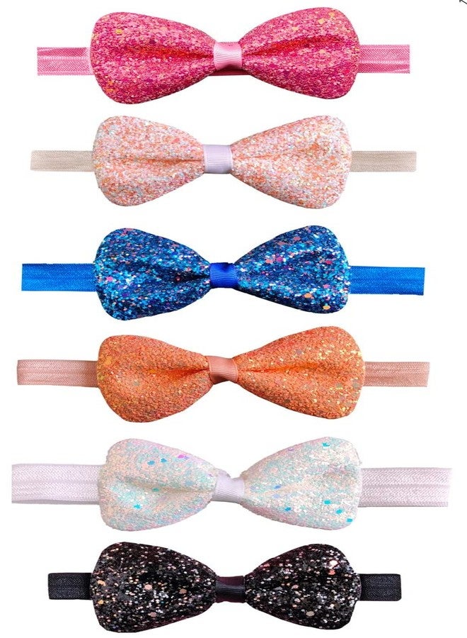 RedChimes 6 Pcs Fancy Stylish Hair Band Glitter Bow Band Multicolor Baby Girls Kids Elastic Hair Accessories - Image 1