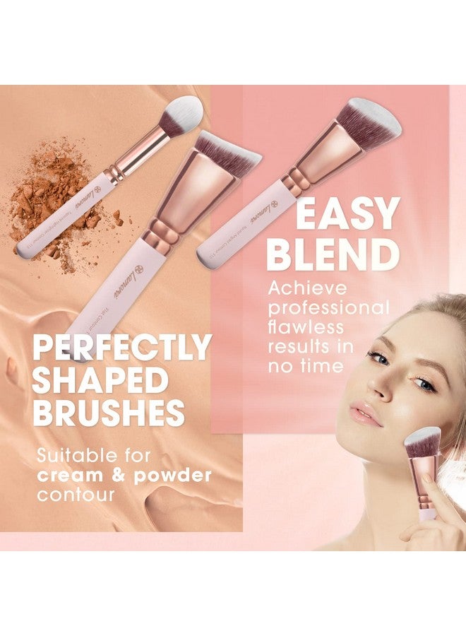 Lamora Pro Face Contour Brush Set - Synthetic Contouring Sculpting and Highlighting Kit - Cream Blush Powder Flat Nose Cheek Round Small Angled Fan Tapered Precision Kabuki Foundation Makeup Brushes - Image 5