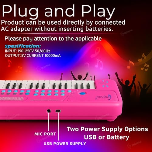GRAPHENE 37 Key Rechargeable Kids Piano Keyboard With Mic for Kids 8 Rhythms 8 Tons 6 Demos Portable Electronic Gift Educational Learning Songs Recording Musical Toys Boys Girls 4 5 6 7 8 Years - Image 5