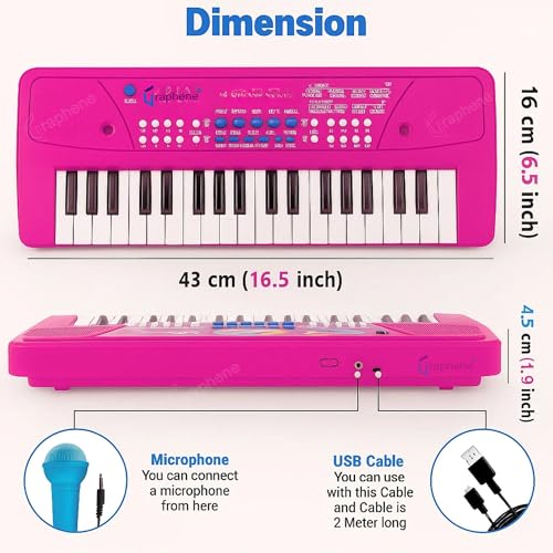 GRAPHENE 37 Key Rechargeable Kids Piano Keyboard With Mic for Kids 8 Rhythms 8 Tons 6 Demos Portable Electronic Gift Educational Learning Songs Recording Musical Toys Boys Girls 4 5 6 7 8 Years - Image 2