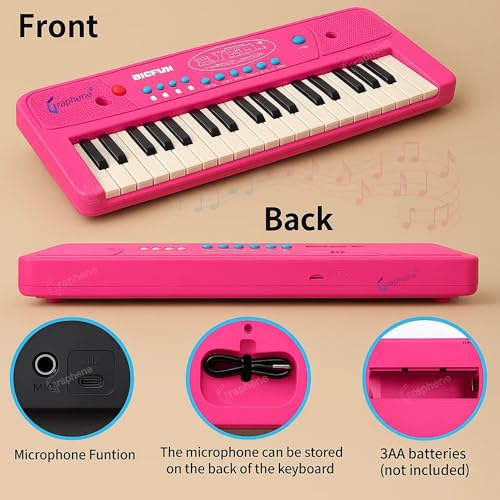GRAPHENE 37 Key Rechargeable Kids Piano Keyboard With Mic for Kids 8 Rhythms 8 Tons 6 Demos Portable Electronic Gift Educational Learning Songs Recording Musical Toys Boys Girls 4 5 6 7 8 Years - Image 4
