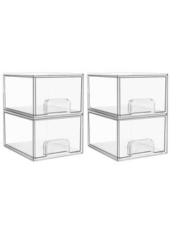 ZIMNEST 4 Pack Clear Plastic Stackable Makeup Organizer Box Drawers, 4.4''(11.2 cm) Tall Acrylic Storage Boxes for Bathroom Vanity, Undersink, Kitchen Cabinets, Pantry Organization  - Image 1