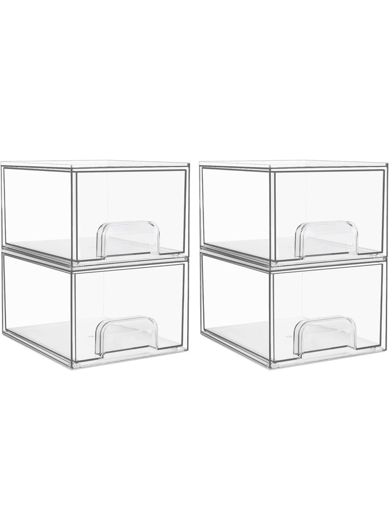 ZIMNEST 4 Pack Clear Plastic Stackable Makeup Organizer Box Drawers, 4.4''(11.2 cm) Tall Acrylic Storage Boxes for Bathroom Vanity, Undersink, Kitchen Cabinets, Pantry Organization - Image 1