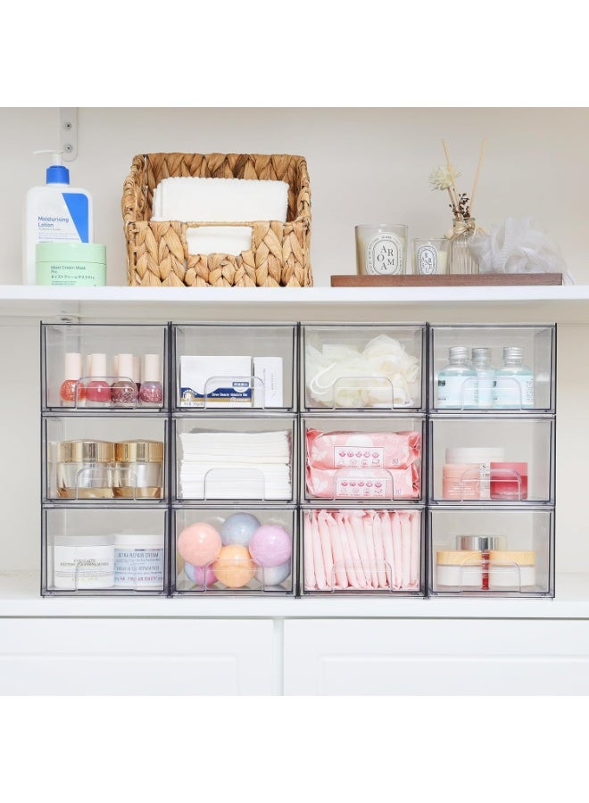 ZIMNEST 4 Pack Clear Plastic Stackable Makeup Organizer Box Drawers, 4.4''(11.2 cm) Tall Acrylic Storage Boxes for Bathroom Vanity, Undersink, Kitchen Cabinets, Pantry Organization - Image 2