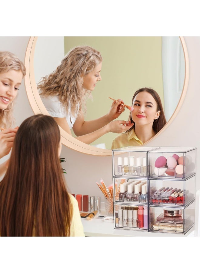 ZIMNEST 4 Pack Clear Plastic Stackable Makeup Organizer Box Drawers, 4.4''(11.2 cm) Tall Acrylic Storage Boxes for Bathroom Vanity, Undersink, Kitchen Cabinets, Pantry Organization - Image 5