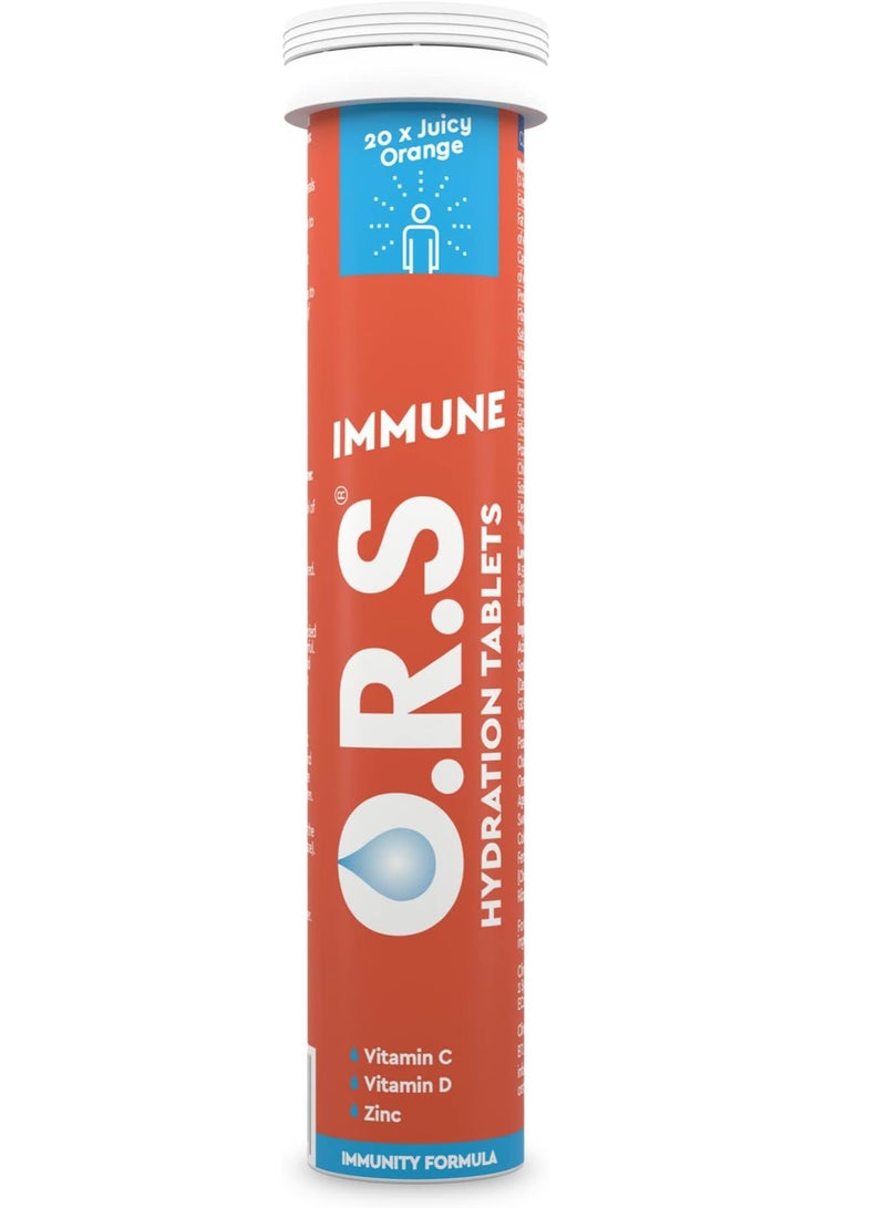 O.R.S O.R.S Immune Vitamin C Hydration Tablets with Electrolytes, Immune System Booster with Vites & Minerals, Vegan, Gluten & Lactose Free – Soluble Sports Oral Rehydration, Natural Orange Flavour, 20 Tabs  - Image 1