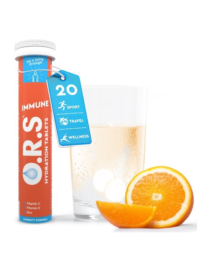 O.R.S Immune Hydration Tablets | Electrolytes with Vitamins, Iron & Zinc for Immunity Support |  Vegan, Gluten-Free & Low Calorie Tablets, Orange Flavour, 20 Tablets - Image 1