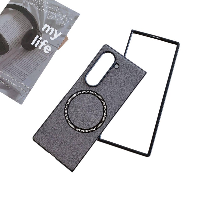 غطاء MagSafe | مقاوم للصدمات لـ Samsung Galaxy Z Fold 6 | ملمس جلد حماية من السقوط | بني - Image 5