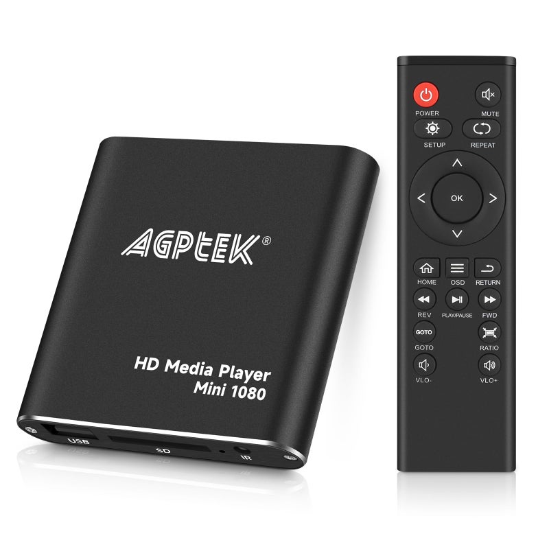 AGPtek HDMI Media Player, Black Mini 1080p Full-HD Ultra HDMI Digital Media Player for -MKV/RM- HDD USB Drives and SD Cards - Image 1
