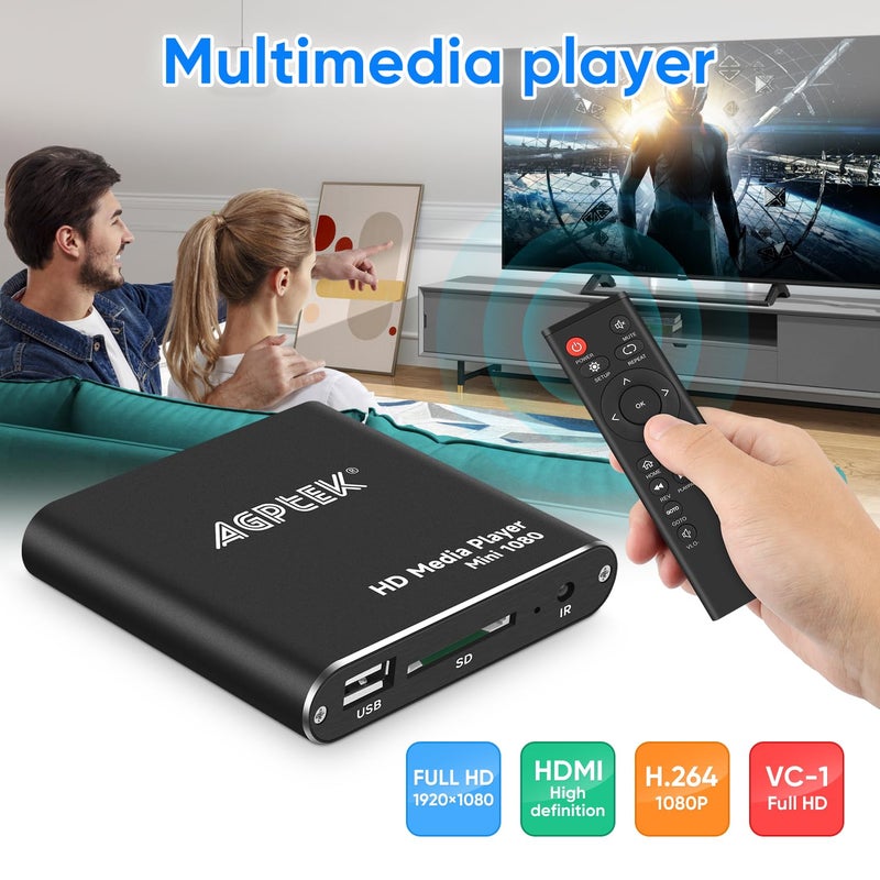 AGPtek HDMI Media Player, Black Mini 1080p Full-HD Ultra HDMI Digital Media Player for -MKV/RM- HDD USB Drives and SD Cards - Image 2