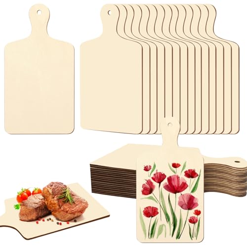 Retainbre 36 Pcs Mini Wooden Cutting Board for Crafts Small Charcuterie Boards Bulk with Handles Unfinished Wood Paddle Blank Chopping Plank for DIY Kitchen Thanksgiving Christmas Cooking Decor 94 X 55 - Image 1