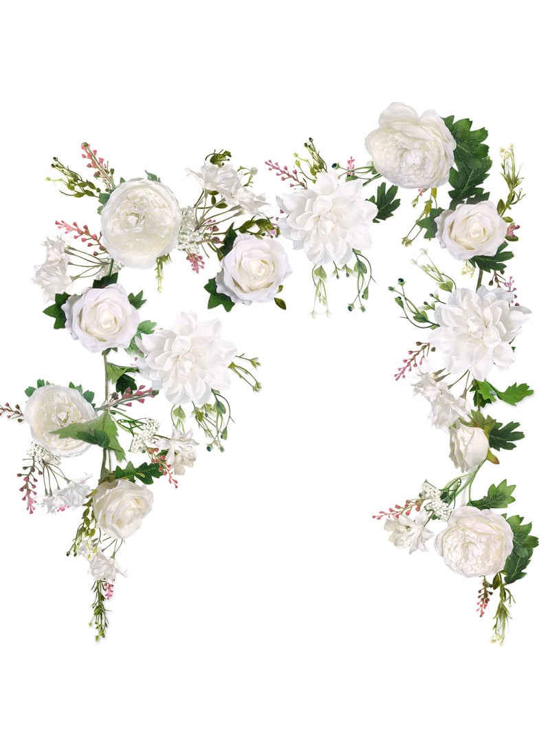 OrgMemory Peony Garland  OrgMemory Rose Flower Vine  6' Floral Garland for Wedding Decor Home Table Runner Mantle Decoration (Ivory Peony Garland)  - Image 1