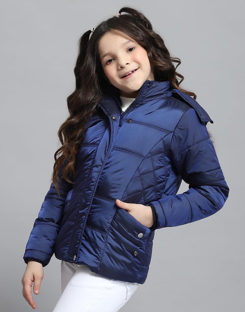 Monte Carlo Girls Solid Blue Hooded Neck Full Sleeve Jacket - Image 3