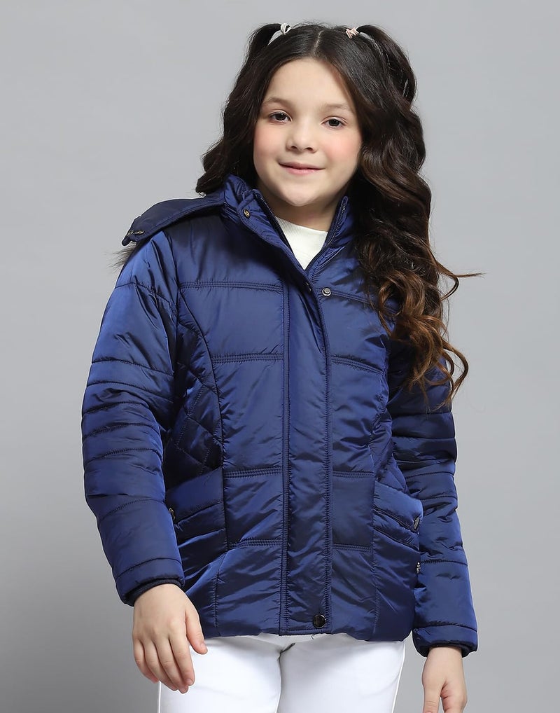 Monte Carlo Girls Solid Blue Hooded Neck Full Sleeve Jacket - Image 2