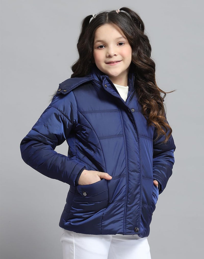 Monte Carlo Girls Solid Blue Hooded Neck Full Sleeve Jacket - Image 4
