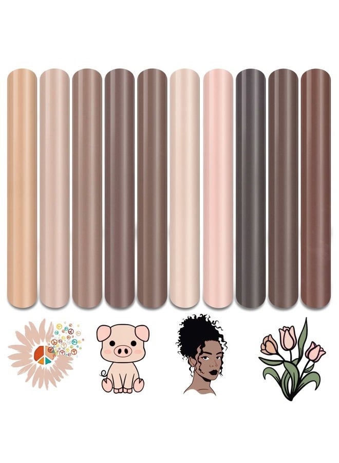 Tintnut Skin Tone Heat Transfer Vinyl - 10 Sheets Bundle 10x12 Inch Cream Barely Beige Iron on Vinyl Brown Tan HTV Vinyl Craft Cutter DIY T-Shirts Clothing Bags - Image 1