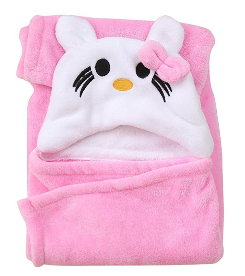 BRANDONN Newborn Combo of Furry Glacier Hooded Smily Baby Blanket and Premium Glacier Hooded Baby Wrapper(Pack of 2, Pink n White-Purple) - Image 3