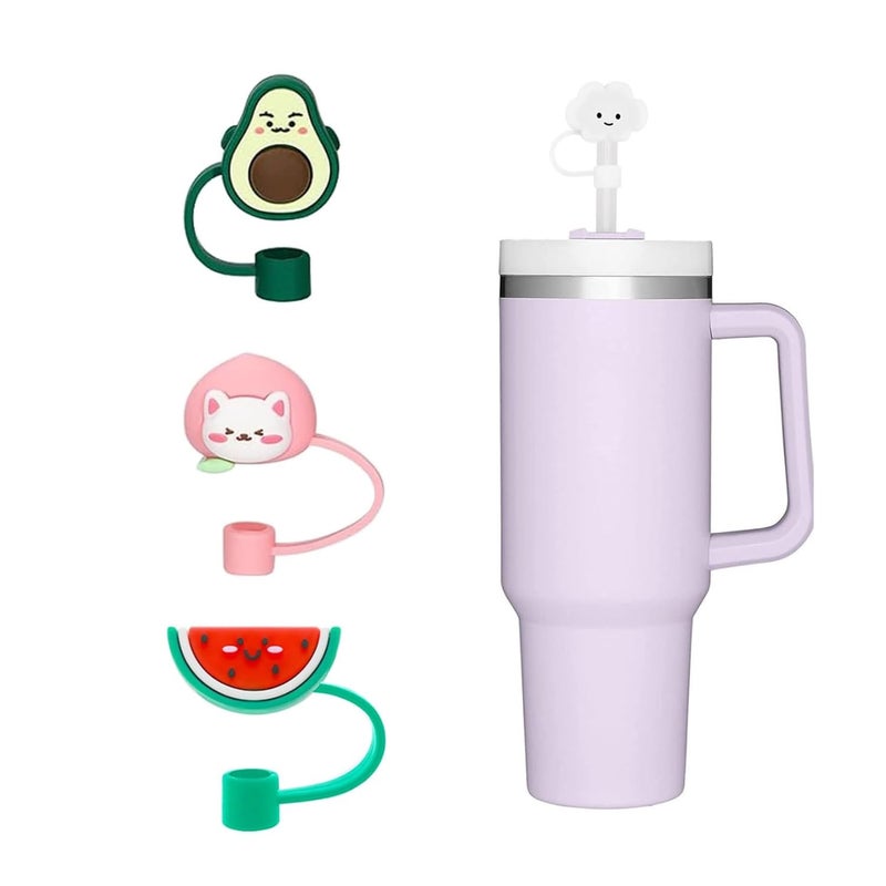DVELLZY 3pcs Silicone Straw Covers | Cute Reusable 8mm Straw Toppers | Dust-Proof Straw Cap Lids for Cups & Tumblers (Mix Character) - Image 1