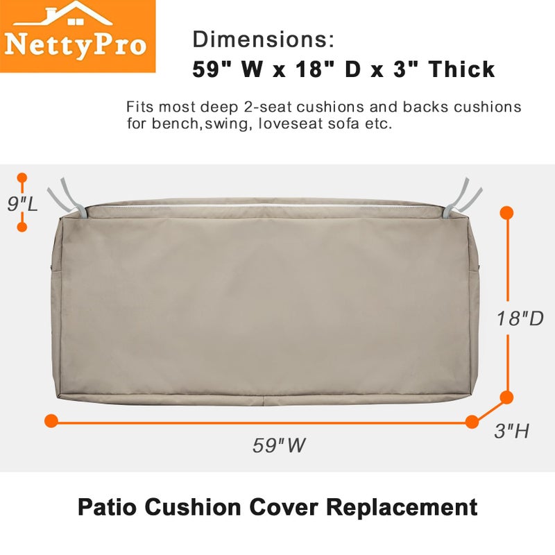 NettyPro Outdoor Bench Swing Loveseat Cushion Covers, Patio Furniture Cushion Slipcovers with Zipper, Water Resistant UV Protection, Replacement Cover Only, 59 x 18 x 3 Inch - Image 5