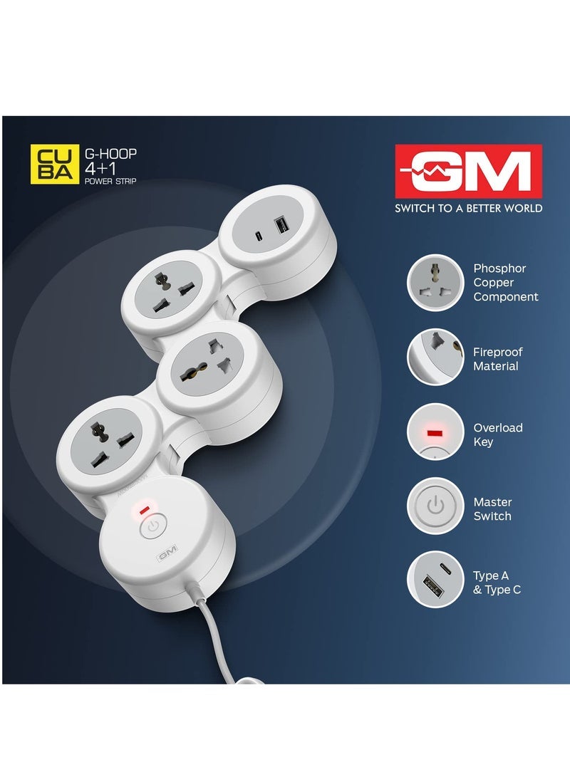 GM 4+1 G-Hoop Spike Guard with C & A Type USB-Master Switch,Indicator, Safety Shutter, 1.8 Mtr Wire with Overload Protection 3 International sockets & 2 USB Port 1 C Type 1 A Type 3.1A… - Image 4