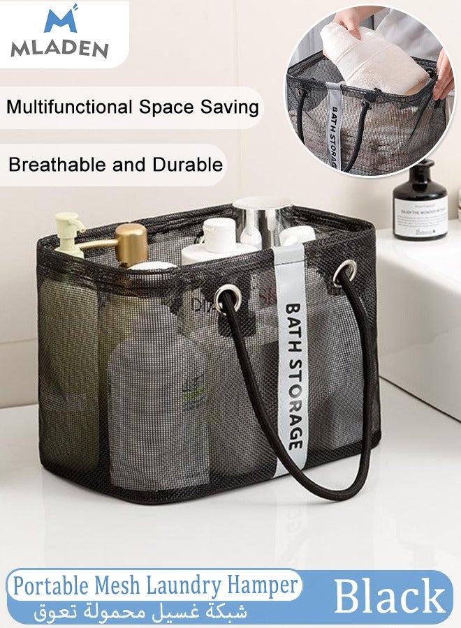 MLADEN Portable Mesh Laundry Hamper with Wide Opening, Multifunctional Mesh Storage Basket With Handle, Shower Caddy Organizer for Bathroom and kitchen,College Dorm Room Essentials, Kitchen, Camp, Gym (Black) - Image 1