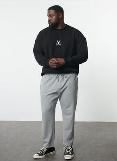 trendyol Large Size Gray Regular Fit Elastic Waist and Tie Fabric Trousers TMNAW25AR00004  - Image 3