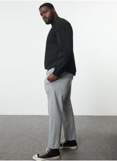 trendyol Large Size Gray Regular Fit Elastic Waist and Tie Fabric Trousers TMNAW25AR00004  - Image 4