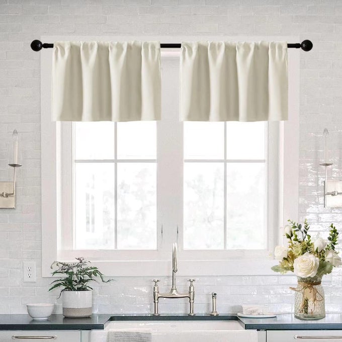 BOHO VALANCES FOR WINDOWS 2 PACKROD POCKET BLACKOUT FARMHOUSE VALANCE FOR LIVING ROOM BEDROOM BATHROOMIVORYCREAM COLORCOLORED
