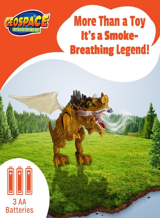 Geospace New Dragon Walking Dinosaur Toy - Smoke Breathing Fire Dragon Toy for Kids 3 & up, Walking Dinosaur Toys with Lights, Roaring Sound, Dragons Action Figure, Dragons for Gift (Bull Dragon) - Image 2