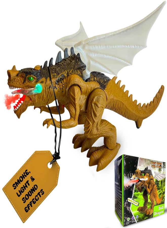 Geospace New Dragon Walking Dinosaur Toy - Smoke Breathing Fire Dragon Toy for Kids 3 & up, Walking Dinosaur Toys with Lights, Roaring Sound, Dragons Action Figure, Dragons for Gift (Bull Dragon) - Image 1