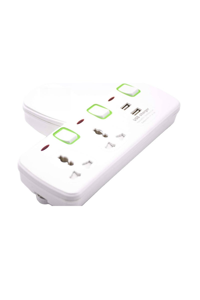 Terminator Terminator Power Strip with 3 Universal Sockets, 2 USB Charging Ports, White - Image 2
