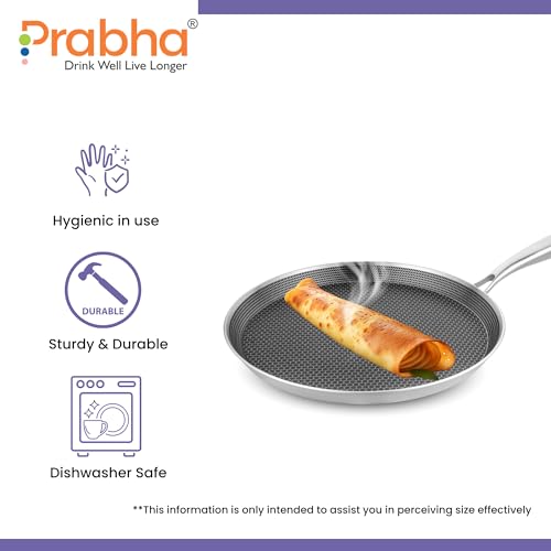 Prabha Stainless Steel Dosa Tawa | Triply Hexa Cube Roti Tawa 28cm | Dosa Tava Non Stick Marble Coating Induction Base & Gas Stove Compatible | Food-Grade Steel Sturdy Handles - Image 3