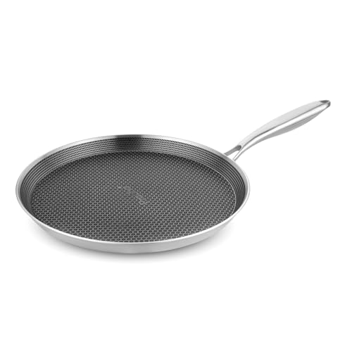 Prabha Stainless Steel Dosa Tawa | Triply Hexa Cube Roti Tawa 28cm | Dosa Tava Non Stick Marble Coating Induction Base & Gas Stove Compatible | Food-Grade Steel Sturdy Handles - Image 1
