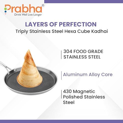 Prabha Stainless Steel Dosa Tawa | Triply Hexa Cube Roti Tawa 28cm | Dosa Tava Non Stick Marble Coating Induction Base & Gas Stove Compatible | Food-Grade Steel Sturdy Handles - Image 4