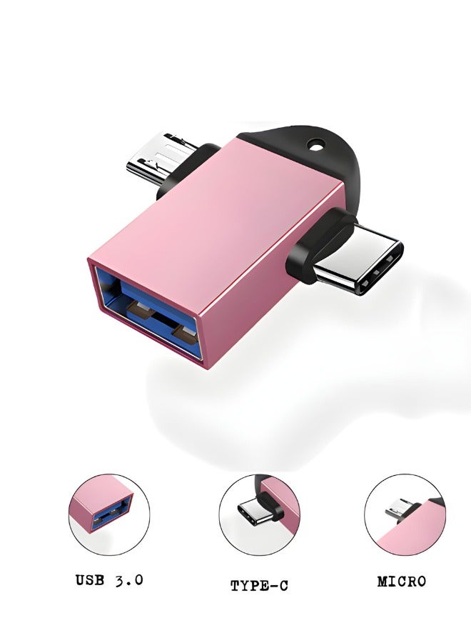 محول USB OTG مزدوج (Type-C و Micro USB) للهواتف والأجهزة اللوحية – لون وردي  - Image 2