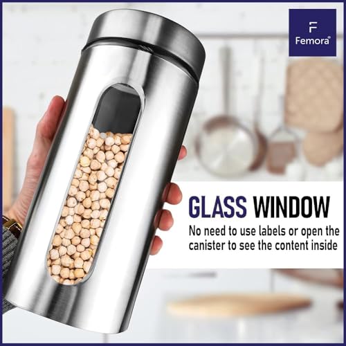 Femora Oval Shape Glass Window Jars |Steel Body See Through Window Jar | 1 Year Warranty | Airtght | Jars for Snacks, Fry Food, Masala, Spice, Pickles, Cookies | 1300 ML | Set Of 4 | Silver - Image 4