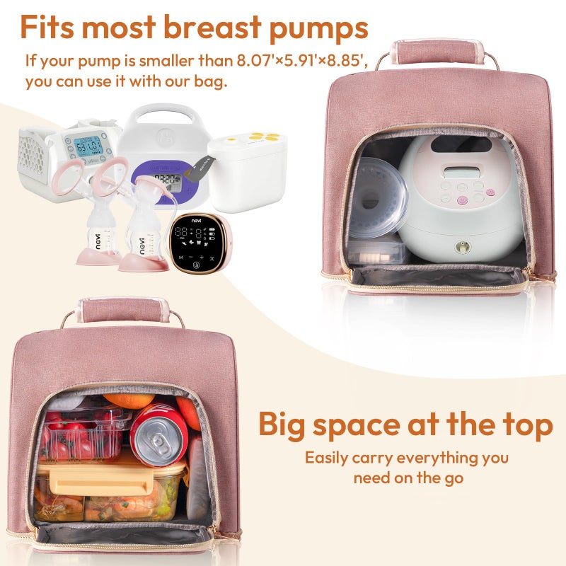 NCVI Breast Pump Bag, Double Layer Removable Pump Bag for Spectra S1, S2, Medela, Breast Pump Backpack with Ice Pack, Insulated Breast Milk Cooler Bag for Working Nursing Moms, Pink - Image 5