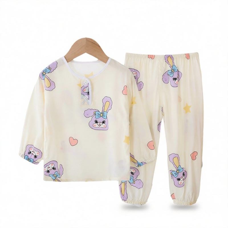 Boys Girls Cotton Silk Pajama Set Long Sleeve Sleepwear Homewear Thin Summer - Image 5