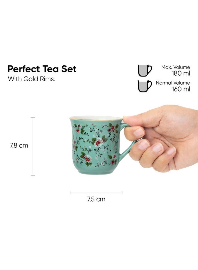 Shay طقم أكواب شاي سيراميك من 6 قطع، زهور نعناع، 180 مل | طقم أكواب شاي من 6 قطع | تشطيب لامع | خزف فاخر | طقم شاي | كوب شاي سيراميك | أكواب صغيرة للشاي (أكواب شاي زهرية - أخضر نعناع) - Image 4