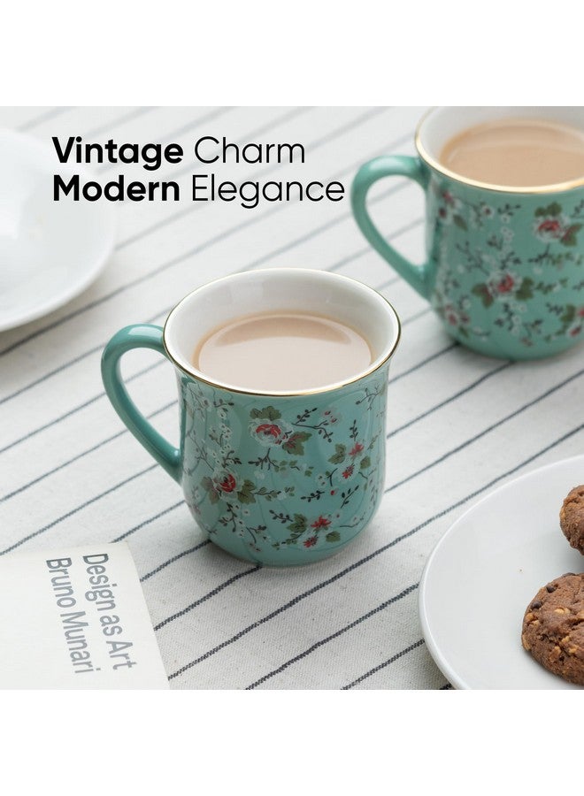 Shay طقم أكواب شاي سيراميك من 6 قطع، زهور نعناع، 180 مل | طقم أكواب شاي من 6 قطع | تشطيب لامع | خزف فاخر | طقم شاي | كوب شاي سيراميك | أكواب صغيرة للشاي (أكواب شاي زهرية - أخضر نعناع) - Image 5