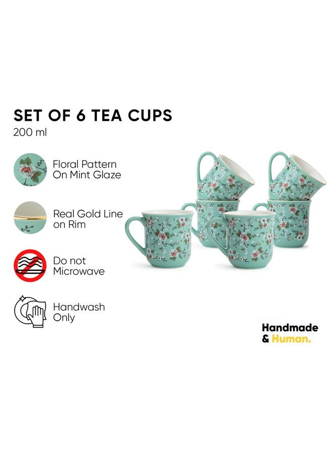Shay طقم أكواب شاي سيراميك من 6 قطع، زهور نعناع، 180 مل | طقم أكواب شاي من 6 قطع | تشطيب لامع | خزف فاخر | طقم شاي | كوب شاي سيراميك | أكواب صغيرة للشاي (أكواب شاي زهرية - أخضر نعناع) - Image 3