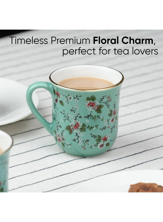 Shay طقم أكواب شاي سيراميك من 6 قطع، زهور نعناع، 180 مل | طقم أكواب شاي من 6 قطع | تشطيب لامع | خزف فاخر | طقم شاي | كوب شاي سيراميك | أكواب صغيرة للشاي (أكواب شاي زهرية - أخضر نعناع) - Image 2