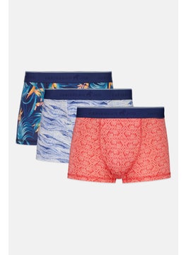 Caribbean Joe Men 3Pcs Tropical Waves Boxer Briefs, Navy Blue Combo  - Image 1