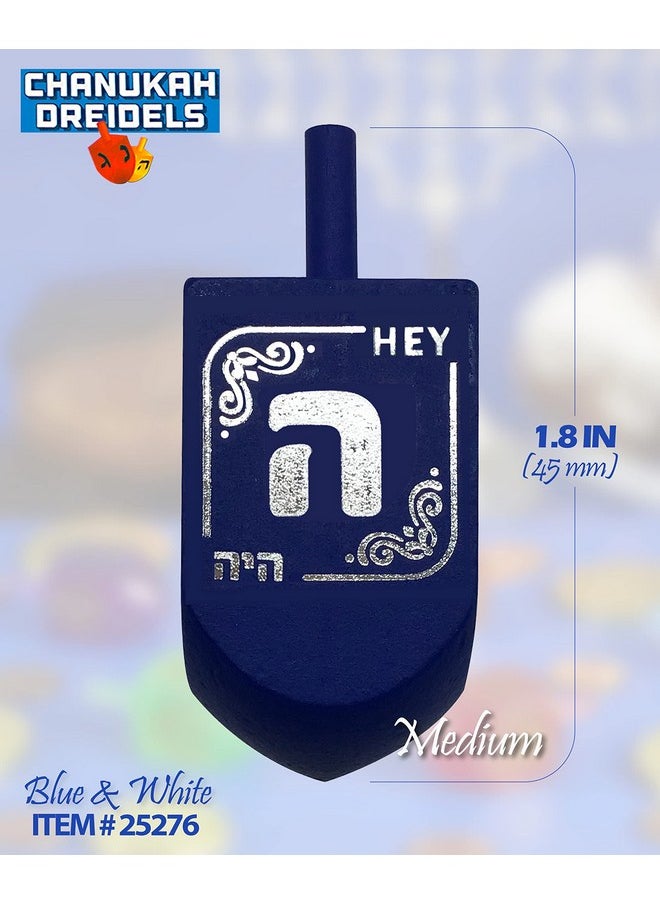 Izzy 'n' Dizzy Hanukkah Dreidels - Blue And White Wooden Dreidel - 4 Pack Medium - Hand Painted - Game Instructions Included  - Image 1
