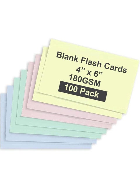 Blank Flash Cards 100 Pack Plain Colored Index Cards for Business, Office School Learning Revision Record Cards, 4” x 6”, 180GSM