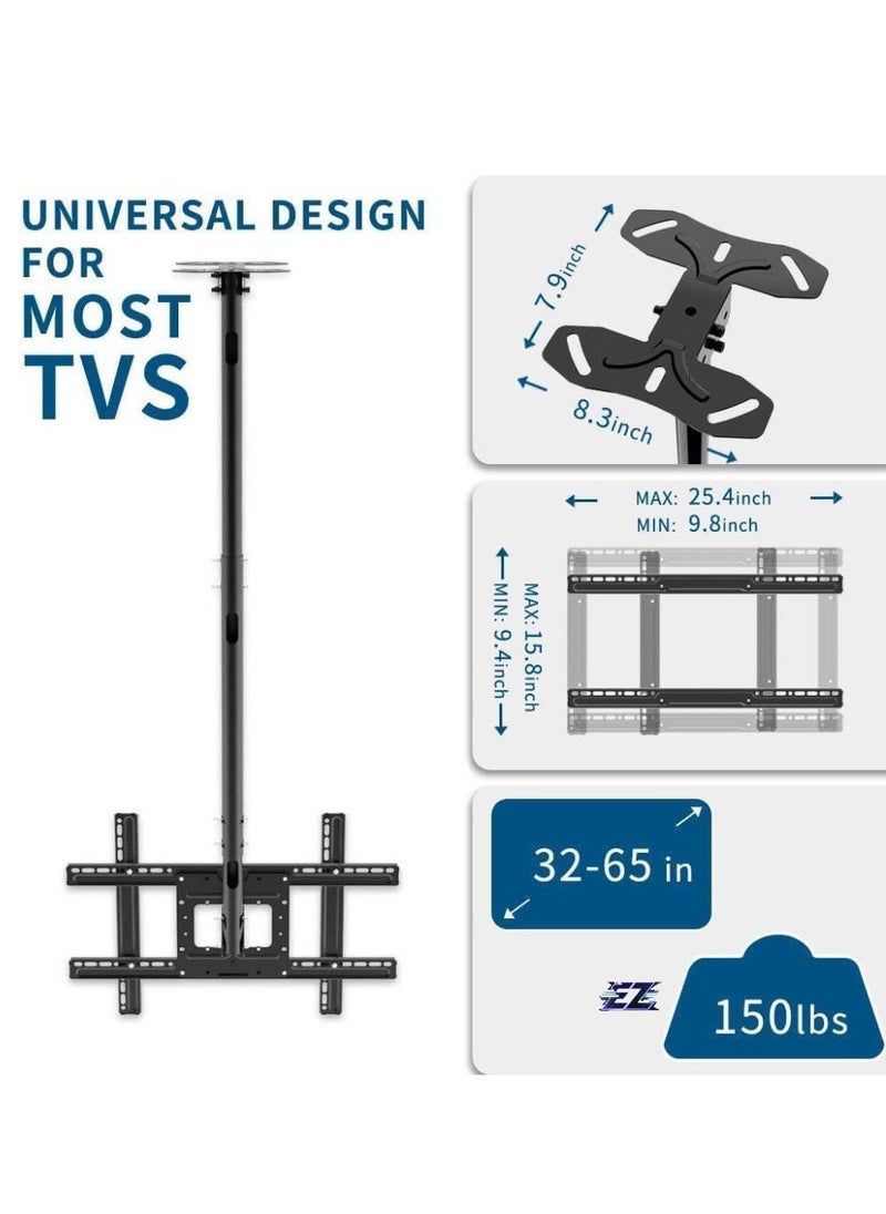 ELTRAZONE Ceiling TV Mount Bracket for 32"-65" Flat Screen TVs – Adjustable Height, VESA 800x300mm Compatible, Supports Up to 150 lbs, Heavy-Duty Black Mounting Bracket for Secure Installation  - Image 2