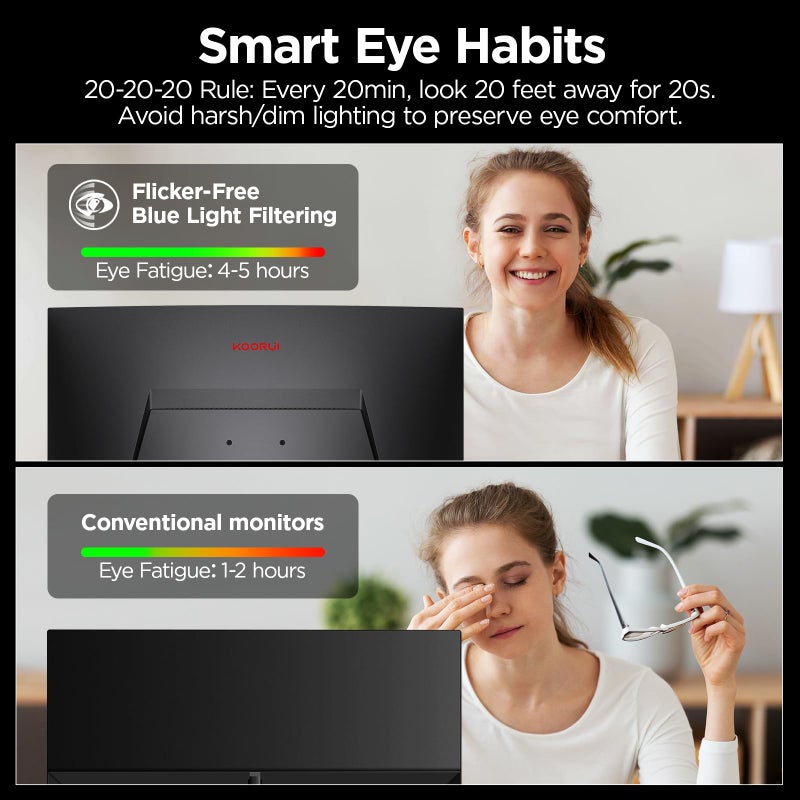 KOORUI 24 inch Curved Gaming Monitor 180Hz FHD 1080P Computer Monitor, 1ms 1500R Display, Adaptive Sync, FreeSync Premium, HDMI 2.0X2 & DP 1.2, VESA, Tilt, 24E6CA - Image 5