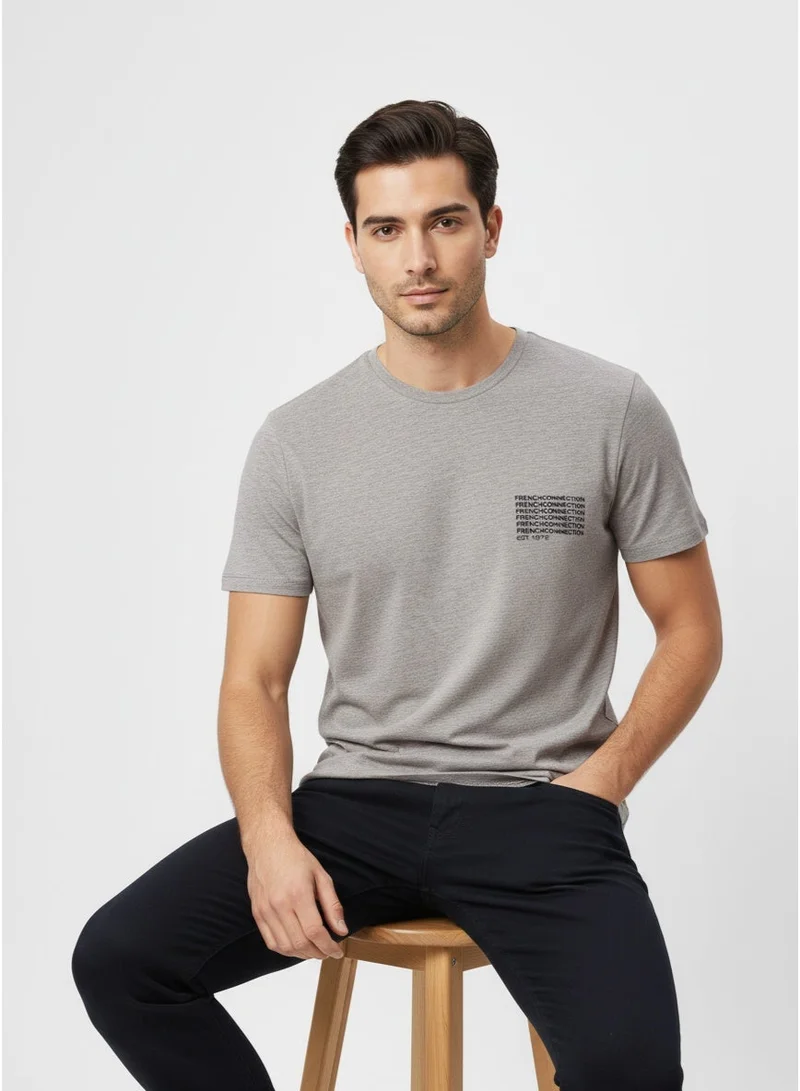 French Connection Lgt Grey Mel/Marine Logo Crew Neck Basic T-Shirt for Men | Best Price UAE